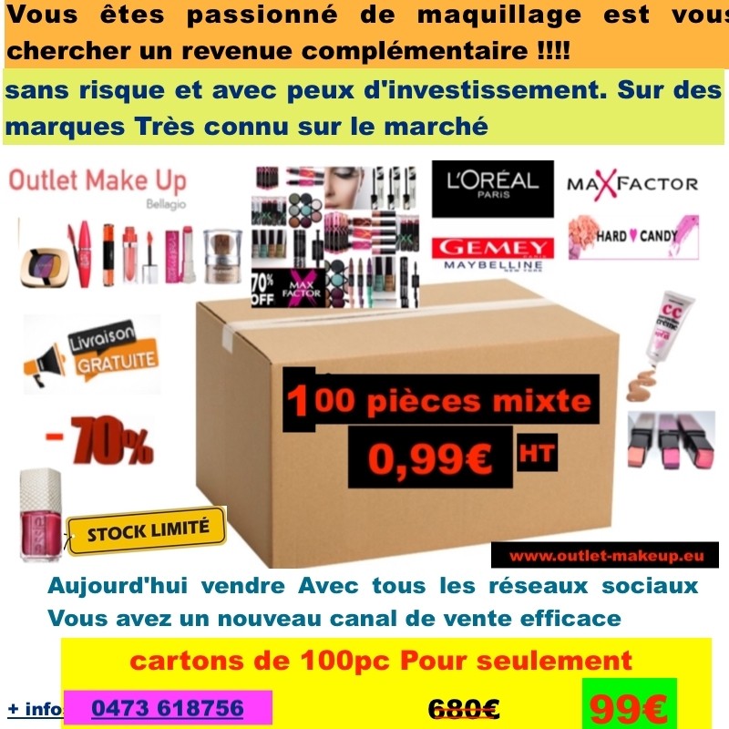 Lorealmaybelline Hc Sephora Max Factor Déstockage Cartons De 100 Pièces Mixtes A 099 Hors Tva