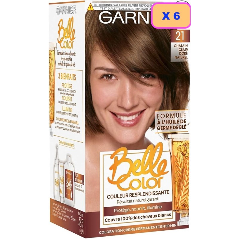 Garnier Coloration N°21 Châtain Clair Doré Naturel  (Lot de 6)